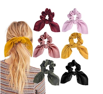 Aileam Satin SilkRabbit Bunny Ear Bow Scrunchies (6-pack)