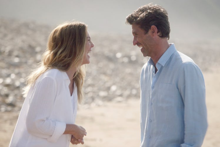 Ellen Pompeo as Meredith Grey and Patrick Dempsey as Derek Shepherd in Grey's Anatomy Season 17.