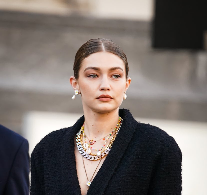 Gigi Hadid is seen, outside "Karl for Ever" Tribute to Karl Lagerfeld at Grand Palais, during Paris ...