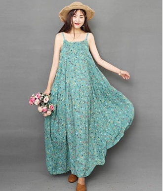 YESNO Loose Floral Print Maxi Dress