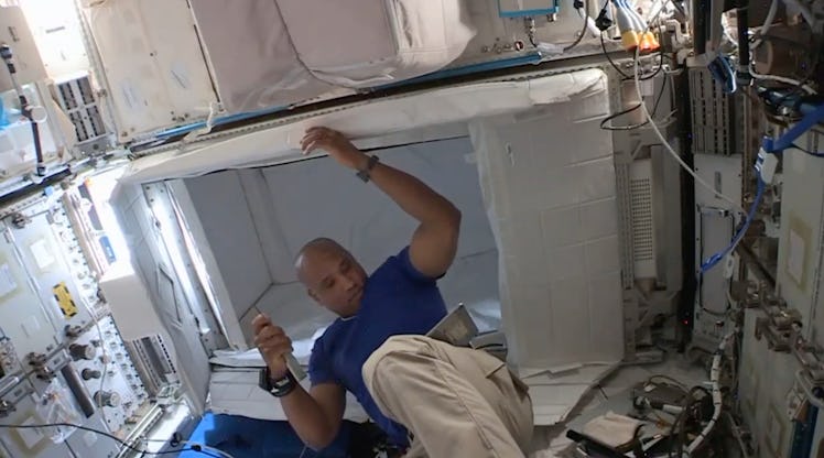 NASA astronaut and Crew-1 member Victor Glover prepares the space station ahead of the Crew-2 capsul...