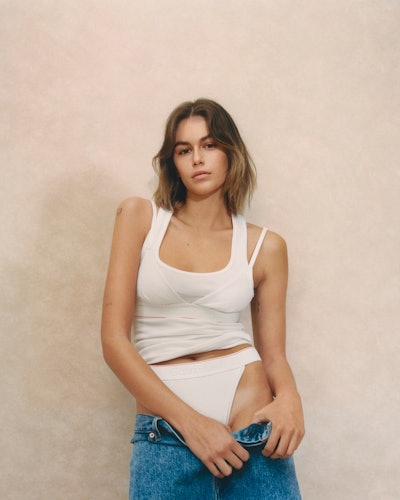 Kaia Gerber shot by Renell Medrano for the new Heron Preston for Calvin Klein underwear campaign.