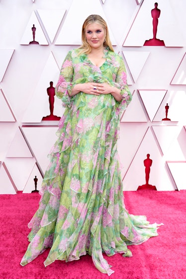 Emerald Fennell at the 93rd Annual Academy Awards in a green floral gown