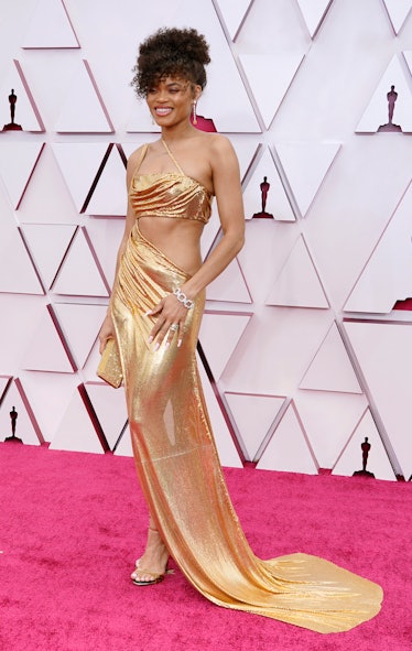 Andra Day at the 93rd Annual Academy Awards in a golden gown