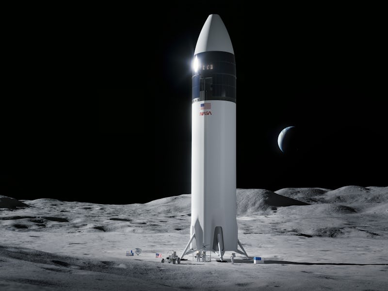A rocket stationed on the moon