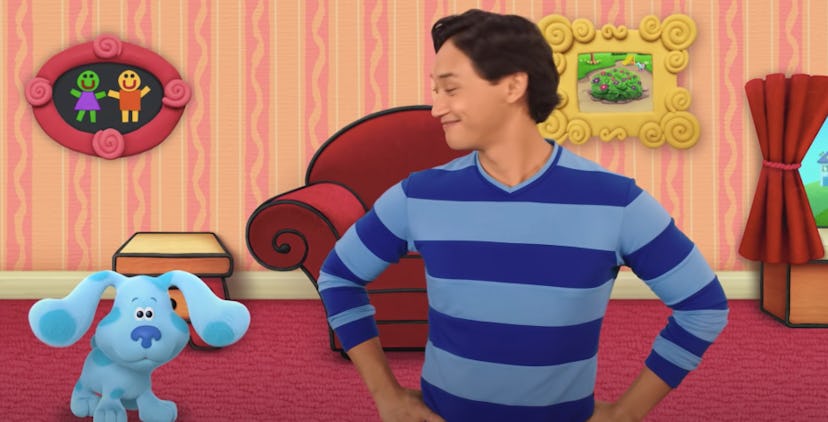 Josh and Blue smiling in 'Blue's Clues', a show 2 year olds will love