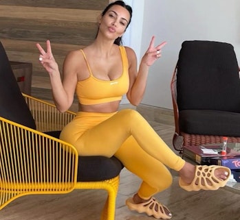 Kim Kardashian wearing Yeezy sandals
