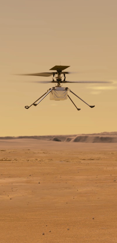 Ingenuity flying above Perseverance rover on Mars