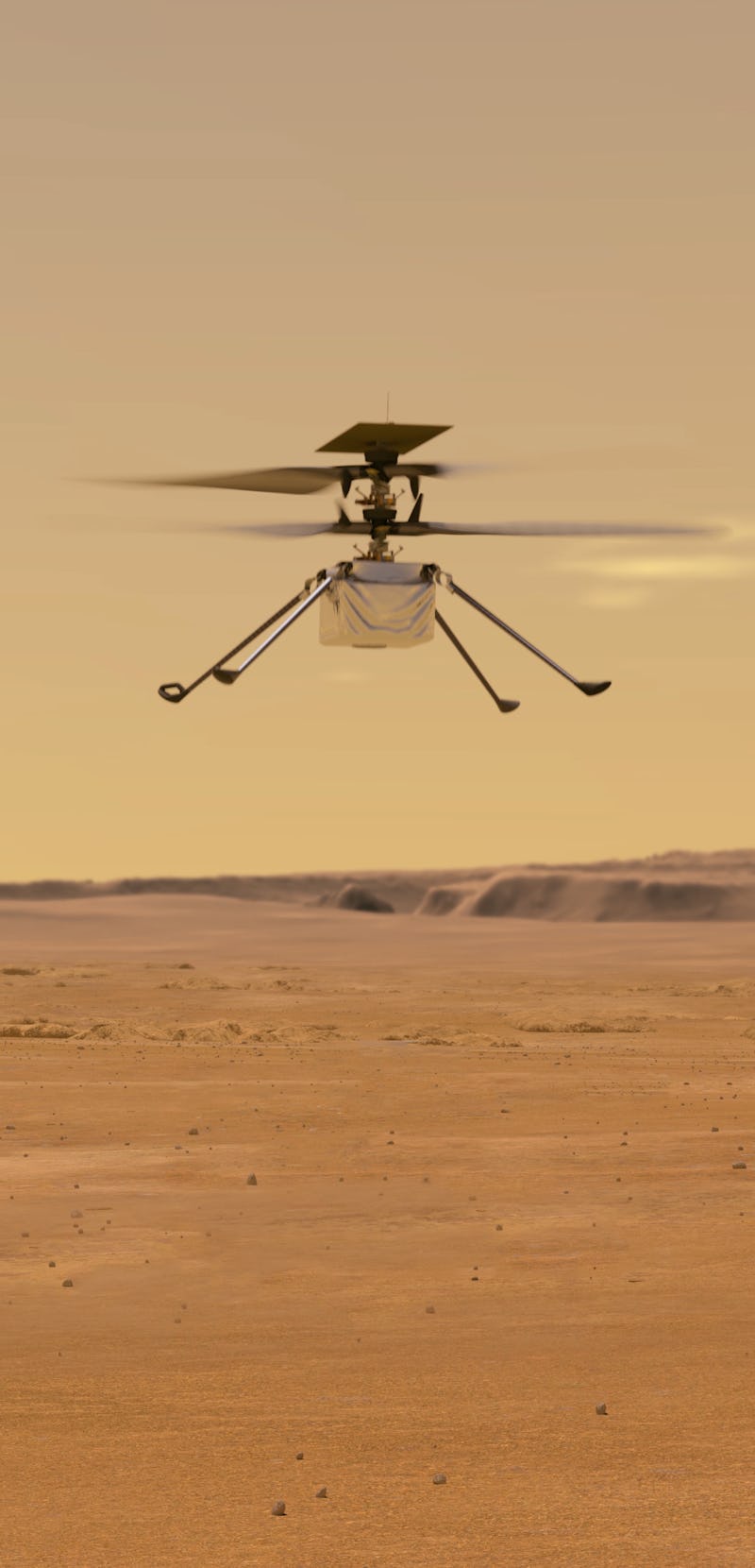Ingenuity flying above Perseverance rover on Mars