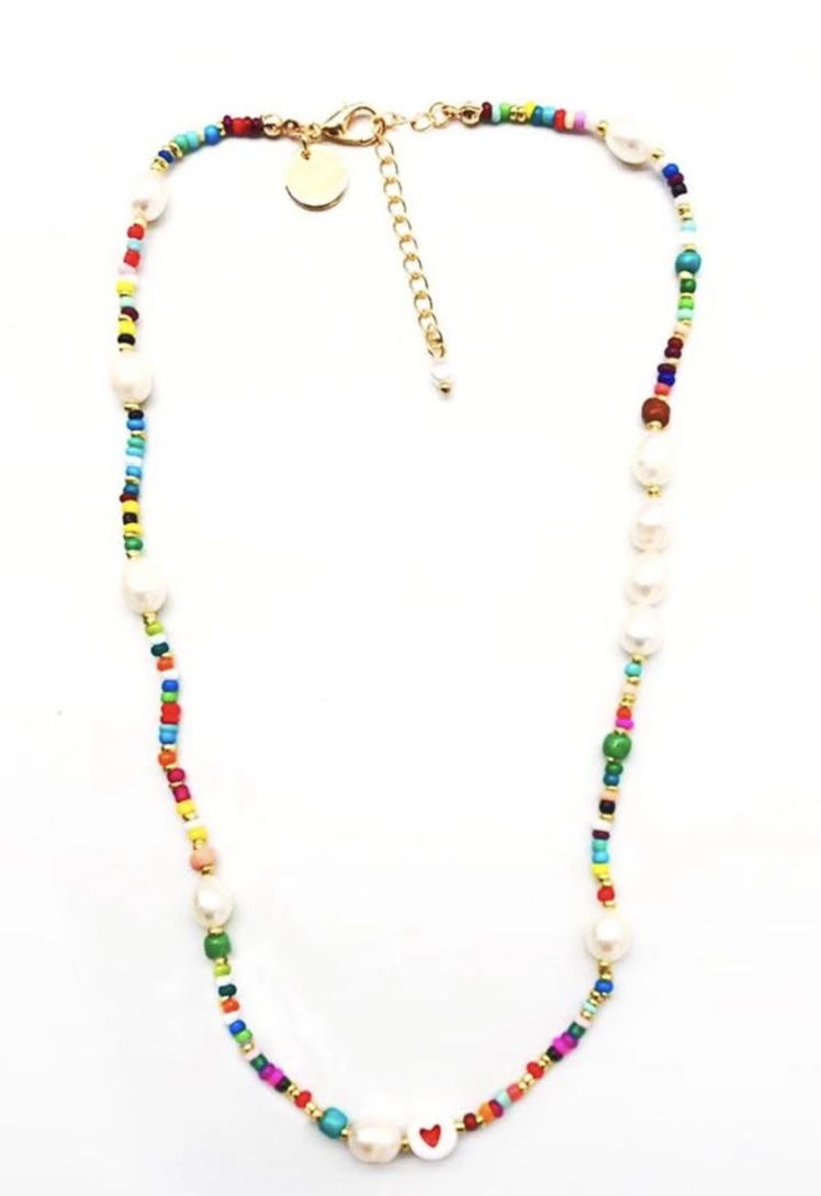 Rainbow and Pearl Beaded Necklace