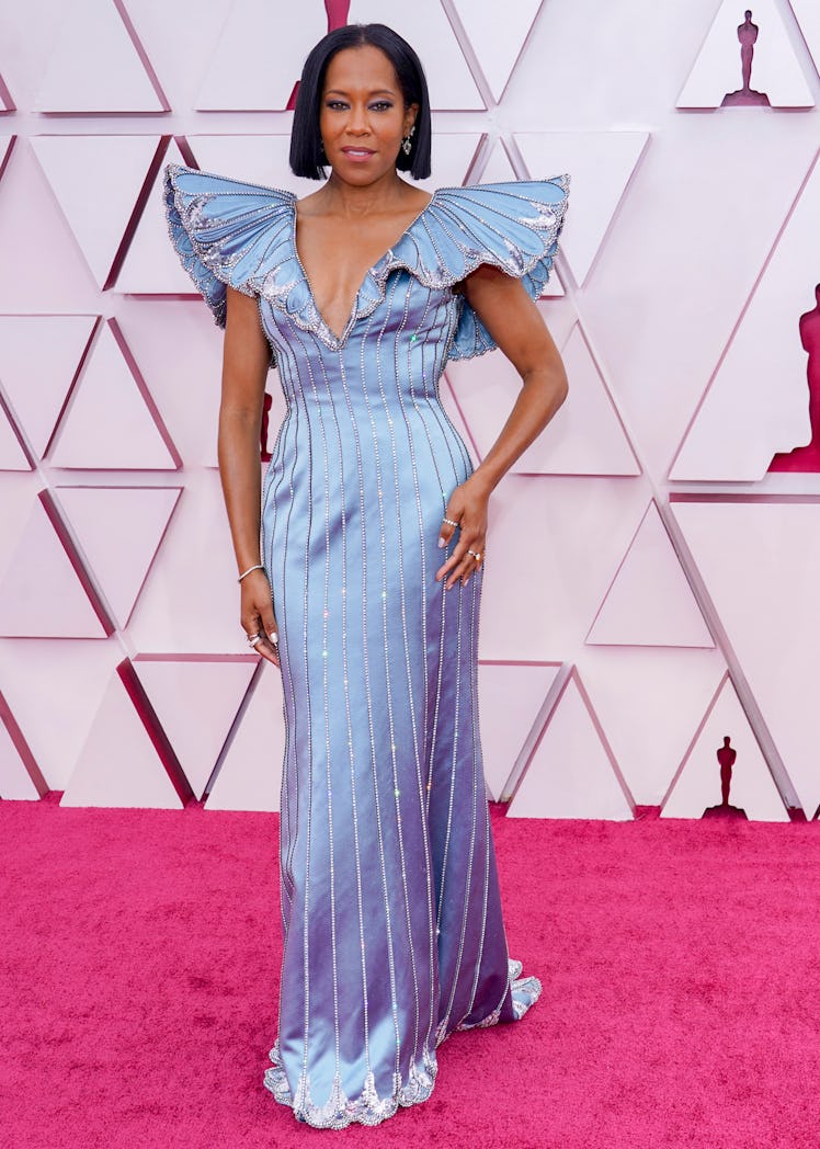 Regina King in Louis Vuitton light blue gown at Oscars 2021 red carpet