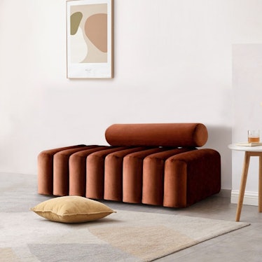 Modern Line Tufted Bench Upholstered Bench with Round Back Bronze