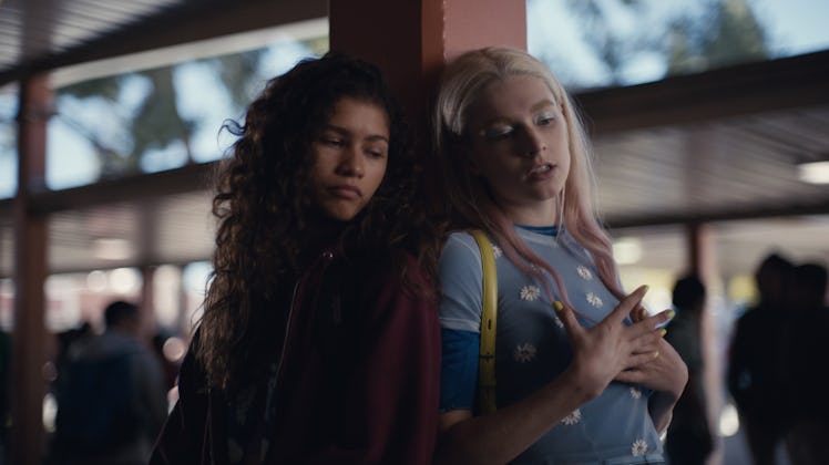 Zendaya as Rue and Hunter Schafer as Jules in Euphoria Season 1.