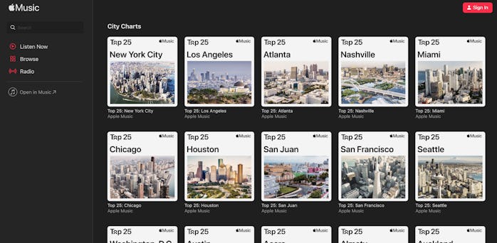 Apple Music now features "top 25"song playlists in over 100 cities. 