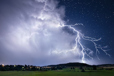 Lightning strikes ground from thundercloud