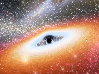Supermassive black holes, such as the one seen in this artist’s depiction, are known to lurk in the ...