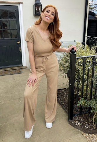 Tan V-Neck Jumpsuit