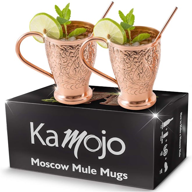 Kamojo Embossed Copper Moscow Mule Mugs (Set of 2)