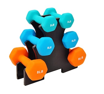 Sporzon! Neoprene Coated Dumbbell Set with Stand