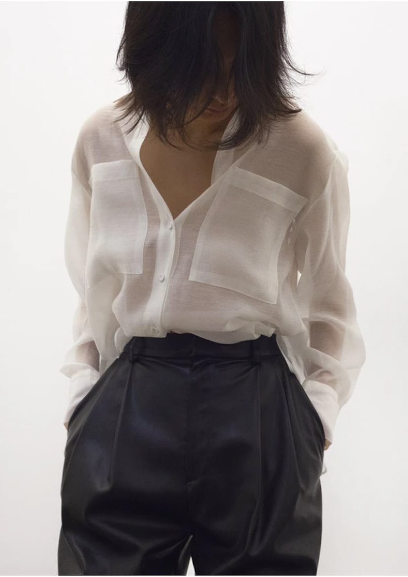 Off White Sheer Button Blouse