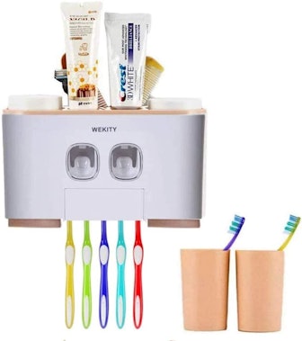 WREWING Toothbrush Holder with Toothpaste Dispenser