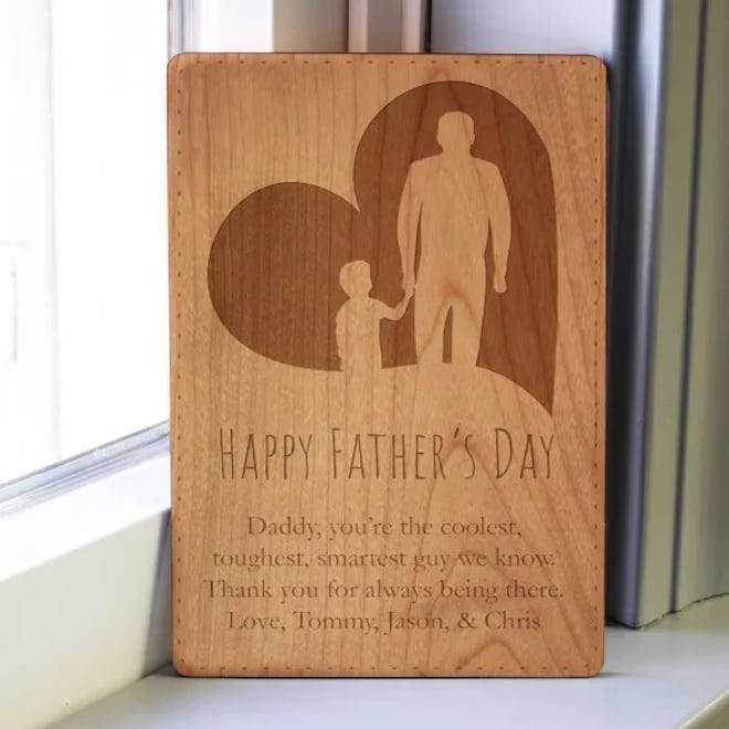 Father and Child Wood Engraved Card