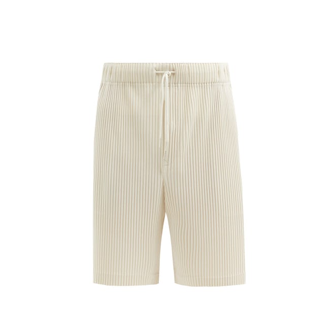 Drawstring technical-pleated shorts