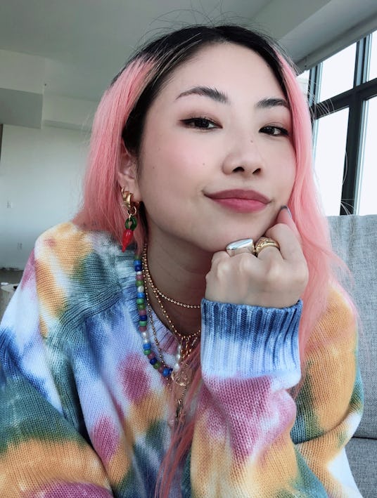 Jessica Tse in a tye dye sweater 