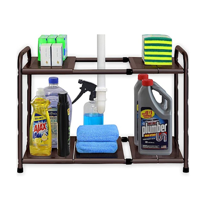 SimpleHouseware Under Sink 2 Tier Expandable Shelf Organizer