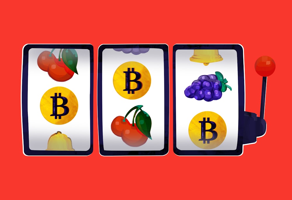 a slot machine with bitcoin symbols