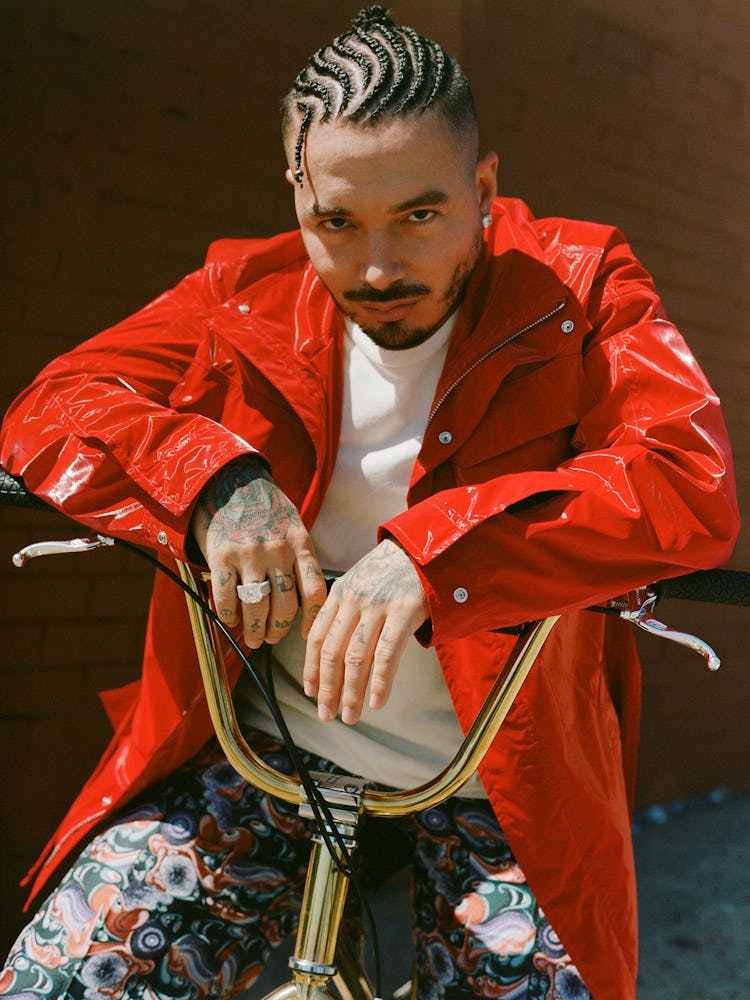 J Balvin in a Dior Men’s jacket and pants; Outerknown T-shirt; his own ring.