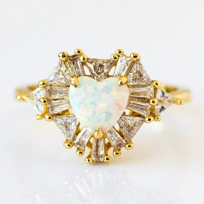 Emma Heart Ring with White Opal