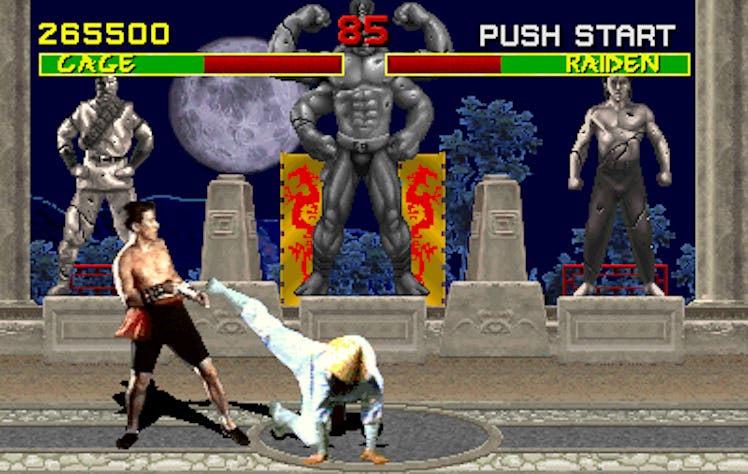Cage and Raiden fighting in 'Mortal Kombat' 1992 video game