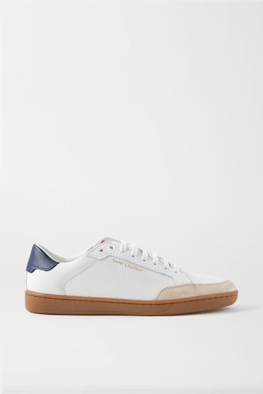 Court Classic Logo-Print Suede-Trimmed Perforated Leather Sneakers