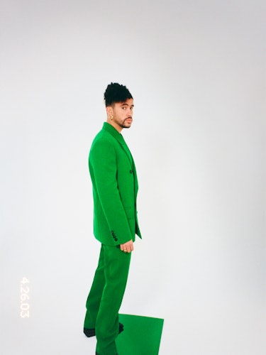 Bad Bunny in green Bottega Veneta suit
