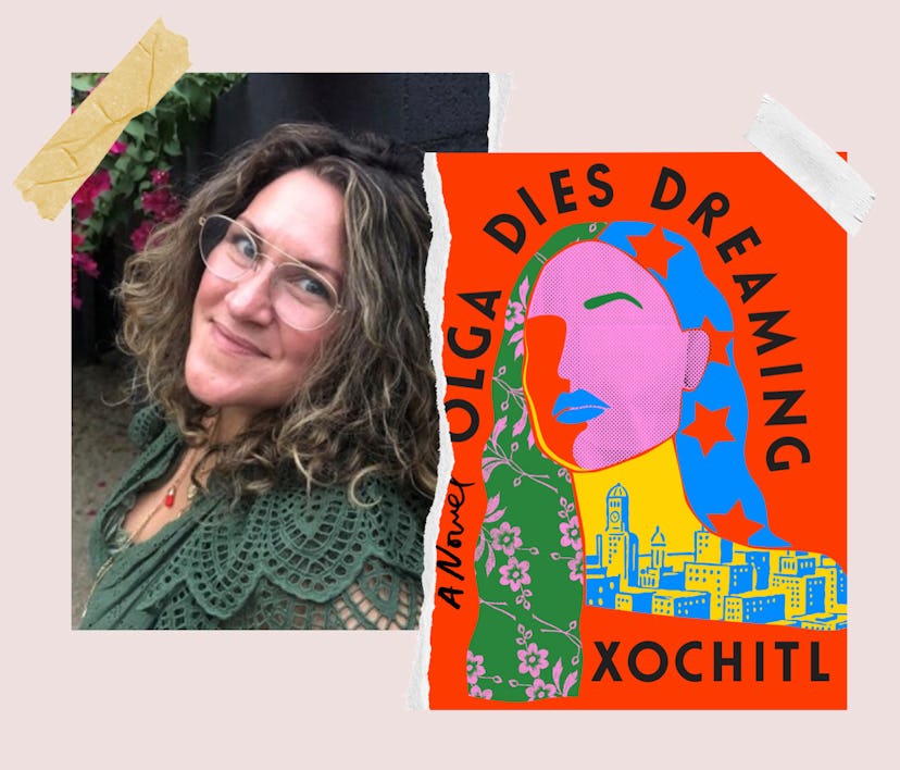 Author Xochitl Gonzalez and the cover of her book 'Olga Dies Dreaming.'
