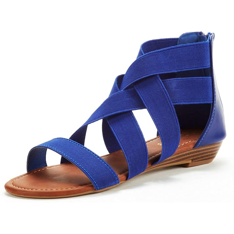 DREAM PAIRS Elastic Ankle Strap Low-Wedge Sandals