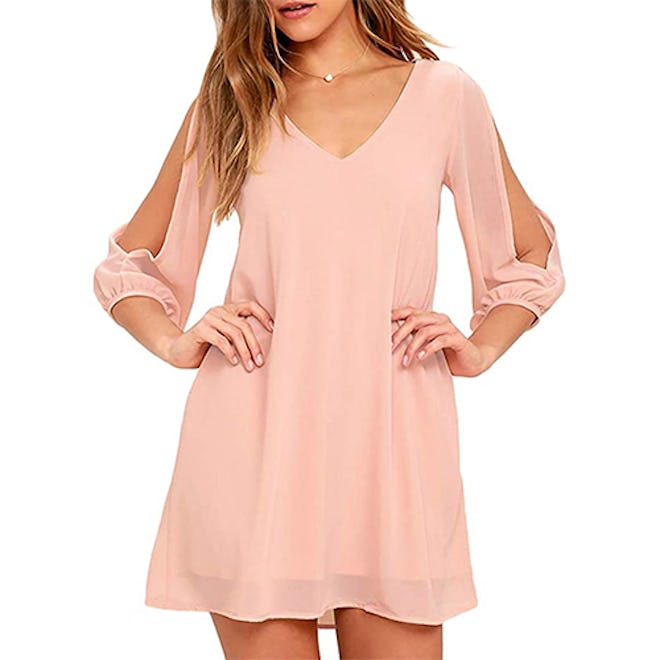 Shy Velvet Split Sleeve V-Neck Shift Dress