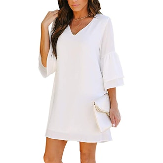 BELONGSCI V-Neck Bell Sleeve Shift Mini Dress