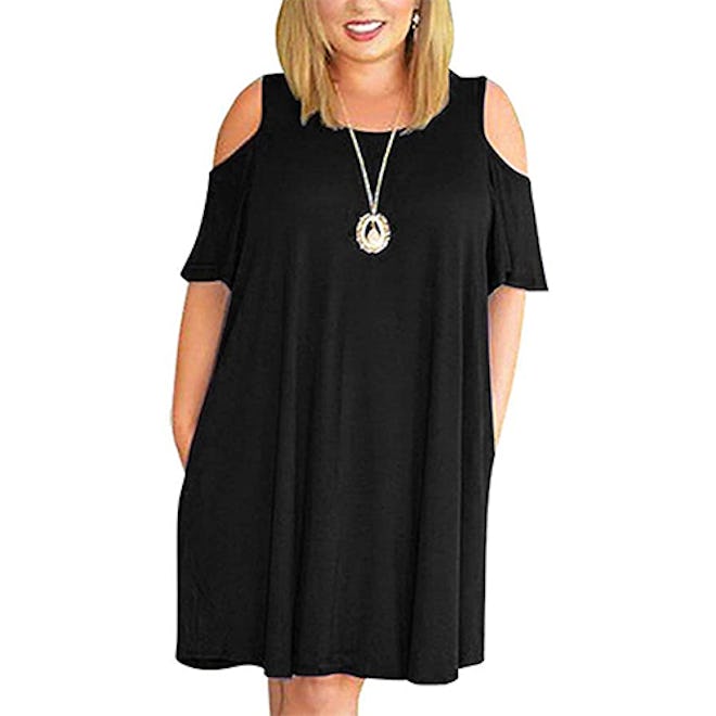 Kancystore Plus Size Cold Shoulder Shift Dress