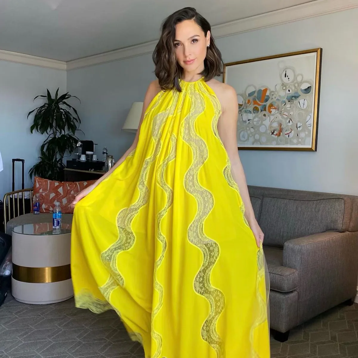 gal gadot see through green dress Gal Gadot Looks Absolutely Stunning in Flirty Mini-Dress at 'Justice League' Event in London
