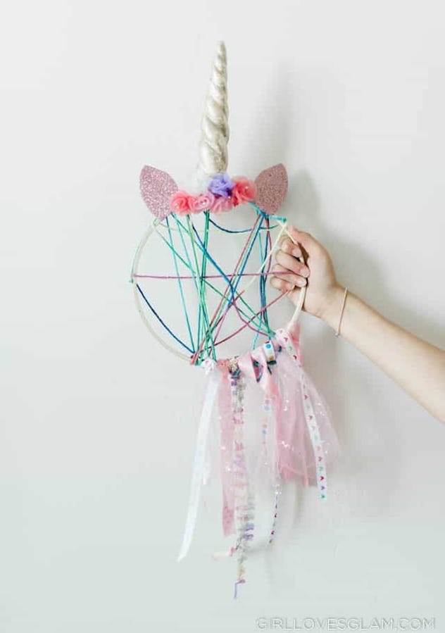 a unicorn dream catcher is a great DIY mother's day gift idea