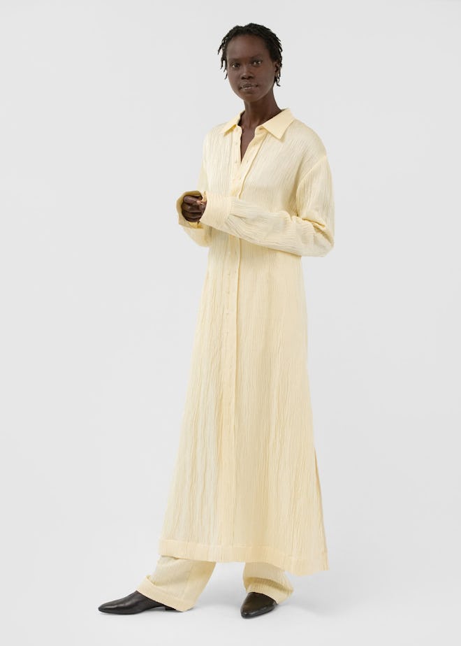 Button Front Shirt Dress in Crinkle Linen