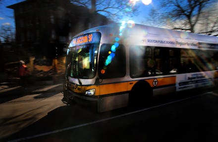 A public transit vehicle driving during the pandemic