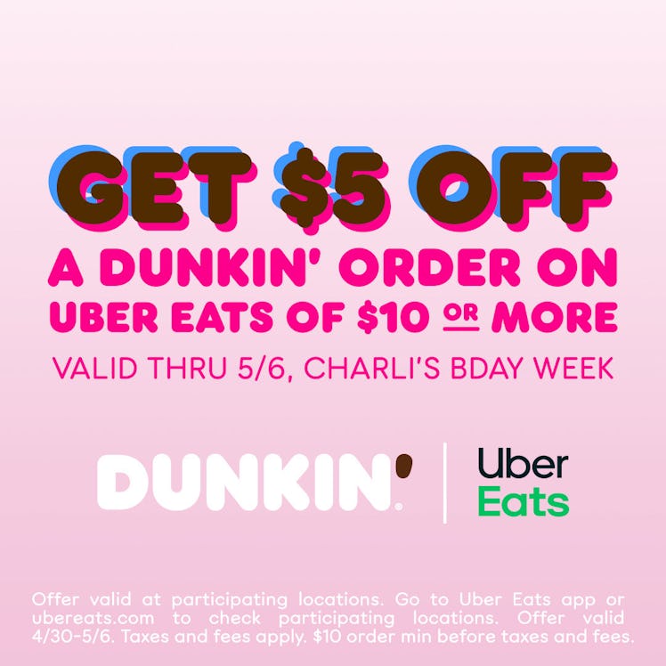 You can save $5 off your Uber Eats Dunkin' delivery with this deal.