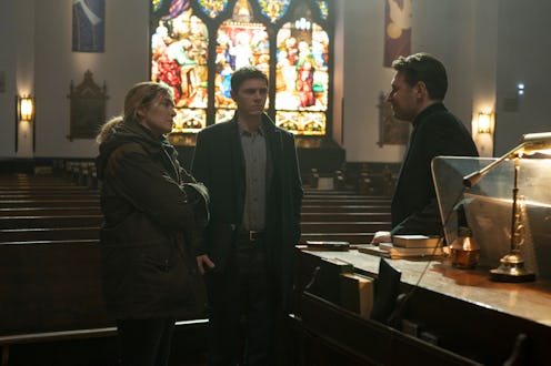 Kate Winslet, Evan Peters, James McArdle in Mare of Easttown on HBO via Warner Media Press Site