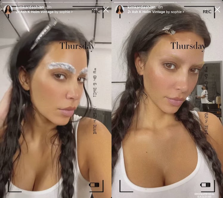 Kim Kardashian bleaching her eyebrows. 