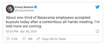 Software company Basecamp has lot a third of its workforce in response to new company policy barring...