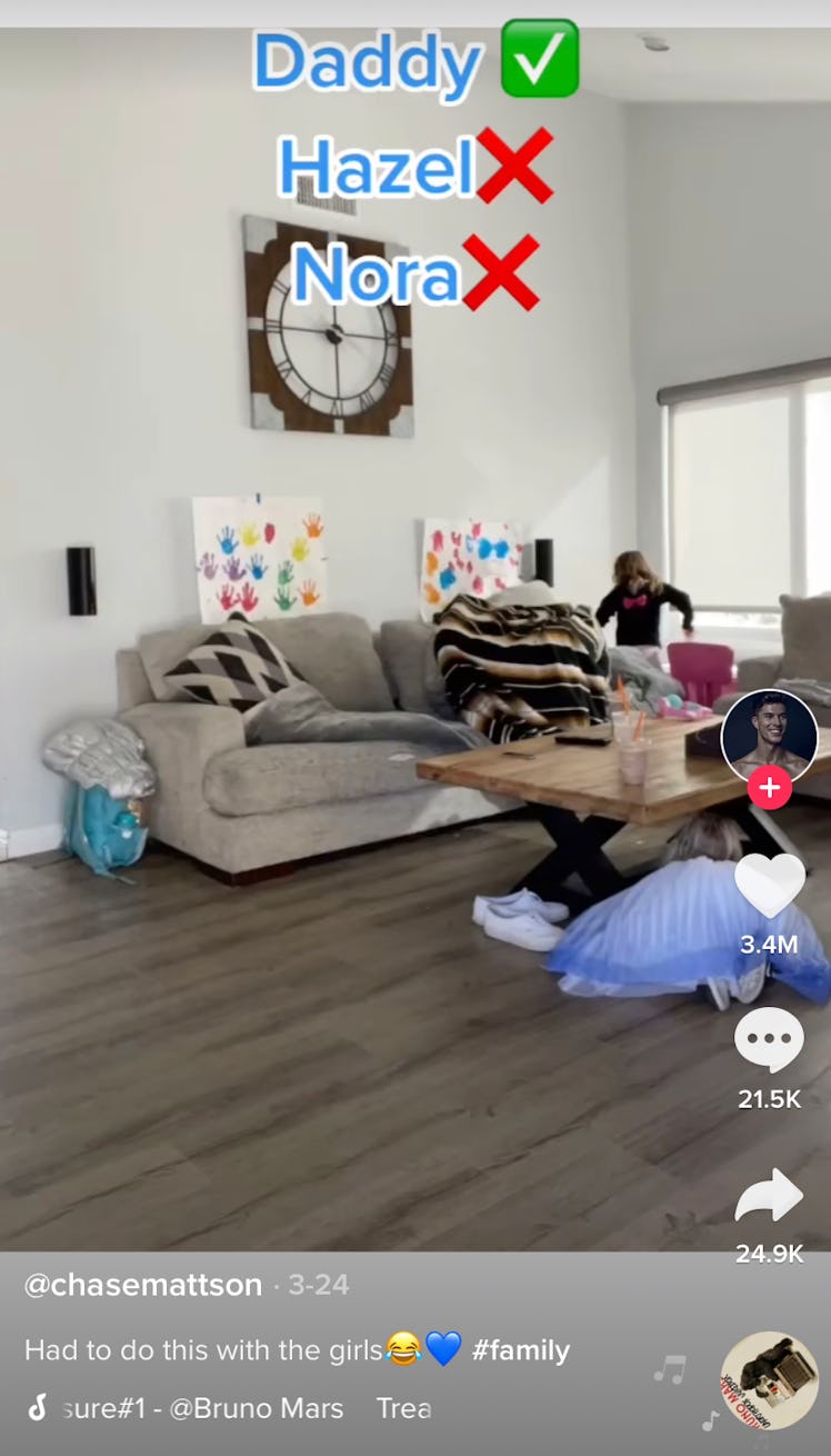 A family plays hide and seek at home for TikTok. 