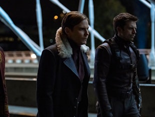 Daniel Brühl, Anthony Mackie and Sebastian Stan in Falcon and Winter Soldier Episode 3